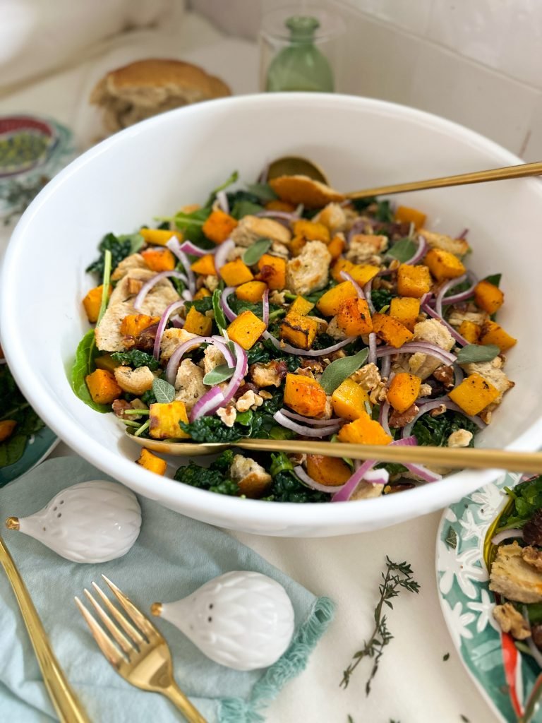 fall panzanella salad with roasted squash