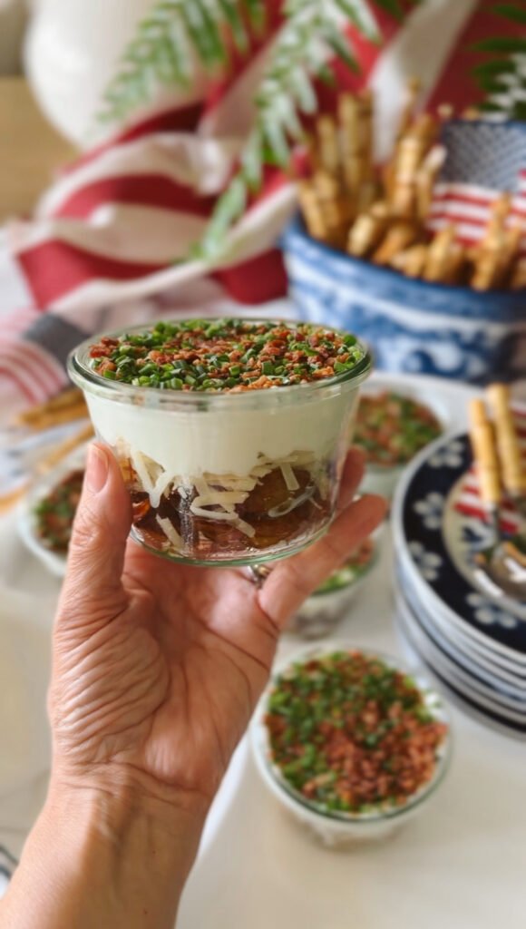 crispy potato parfaits layered in a glass jar
