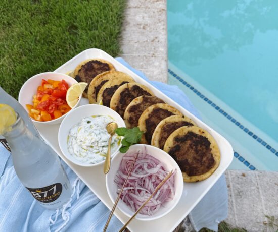 poolside hosting crispy smashed shawarma tacos