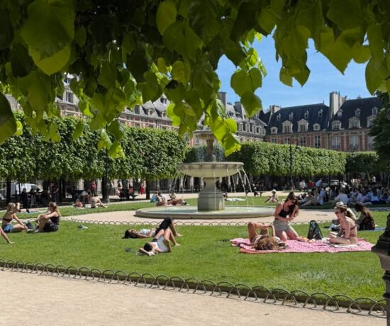 people on blankets in the sun in a Paris park