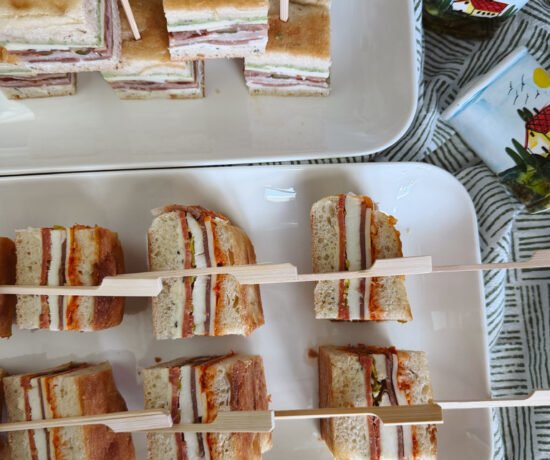 french pressed brick sandwich, layered antipasta sandwiches on tray, easy appetizer, school lunch