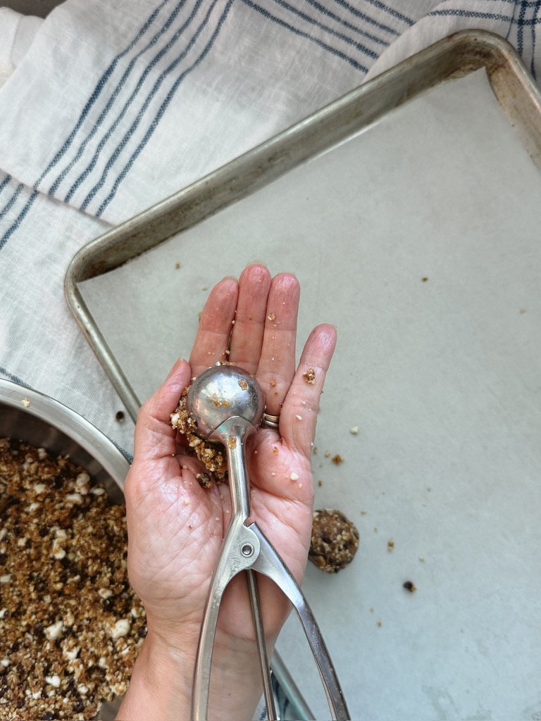 cookie scoop making protein bites